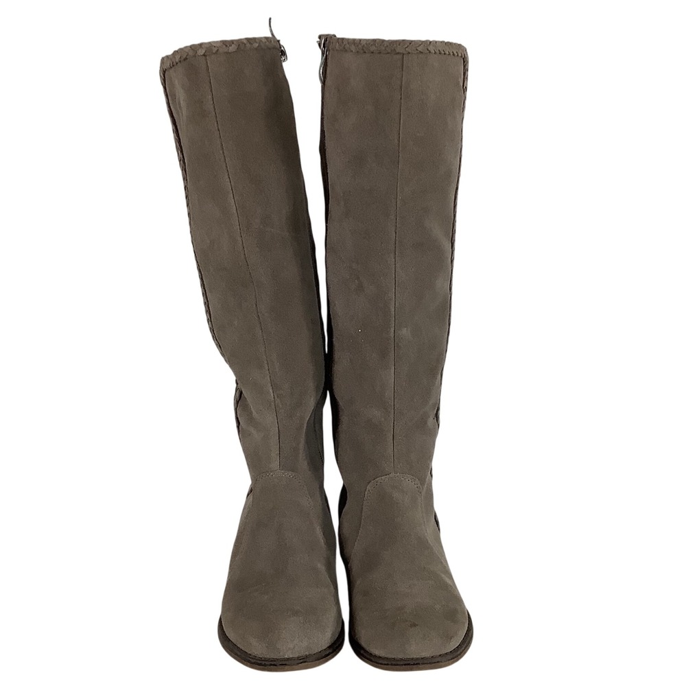 Glenda‎ Taupe Suede Tall Braided Whipstitch Knee High Boots Size 8 154660